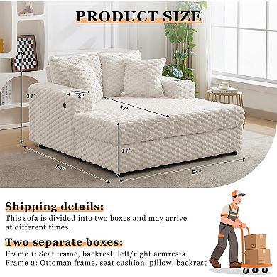 Oversized Upholstered Chaise Lounge Chair with Throw Pillows and Armrests - Cozy Sleeper Couch