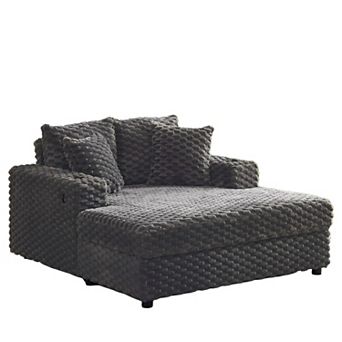 Oversized Upholstered Chaise Lounge Chair with Throw Pillows and Armrests - Cozy Sleeper Couch