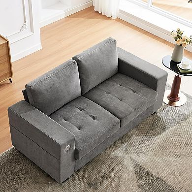 Plush Cloud Loveseat with USB Charging Ports, Machine-Washable Cover and Deep Chenille Seat