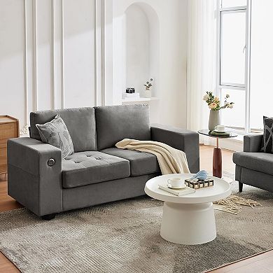 Plush Cloud Loveseat with USB Charging Ports, Machine-Washable Cover and Deep Chenille Seat