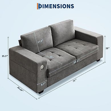 Plush Cloud Loveseat with USB Charging Ports, Machine-Washable Cover and Deep Chenille Seat