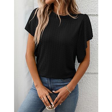 Women's Short Sleeve Solid Color Round Neck Ruffled T-Shirt