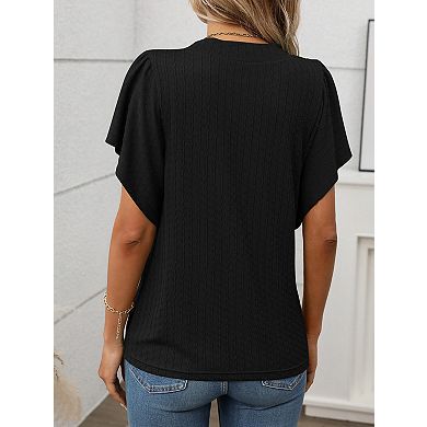 Women's Short Sleeve Solid Color Round Neck Ruffled T-Shirt
