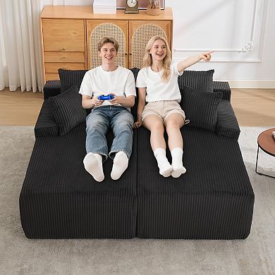 Oversized Corduroy Double Chaise Sofa with Pillows - No Assembly Cloud Sleeper Loveseat