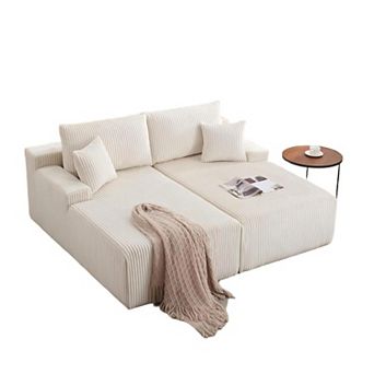 Oversized Corduroy Double Chaise Sofa with Pillows - No Assembly Cloud Sleeper Loveseat