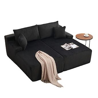 Oversized Corduroy Double Chaise Sofa with Pillows - No Assembly Cloud Sleeper Loveseat