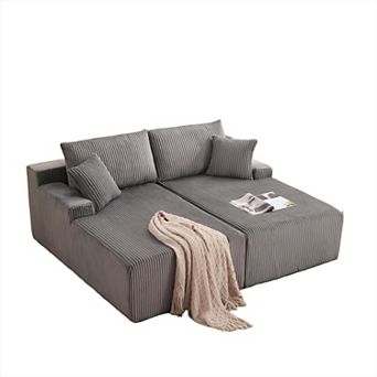 Oversized Corduroy Double Chaise Sofa with Pillows - No Assembly Cloud Sleeper Loveseat