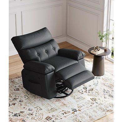 Oversized Swivel Rocker Recliner Chair - PU Leather Manual Glider with Comfort Arms
