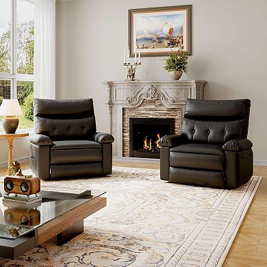 Oversized Swivel Rocker Recliner Chair - PU Leather Manual Glider with Comfort Arms