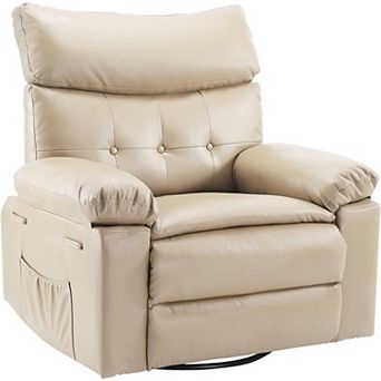 Oversized Swivel Rocker Recliner Chair - PU Leather Manual Glider with Comfort Arms