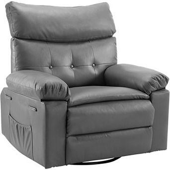 Oversized Swivel Rocker Recliner Chair - PU Leather Manual Glider with Comfort Arms