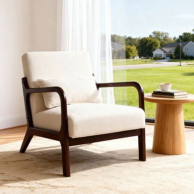GOODSILO Modern Accent Armchair with Solid Wood Frame and Detachable Lumbar Pillow