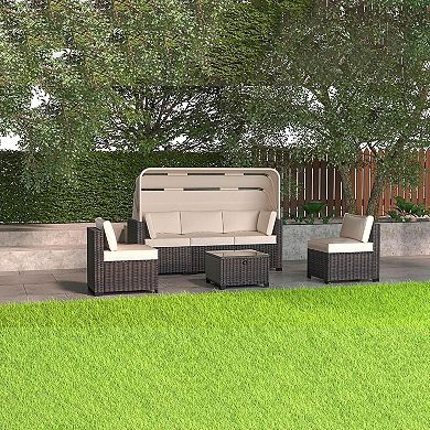 Outdoor Daybed Set with Retractable Canopy and Adjustable Backrests - Patio Lounge Set
