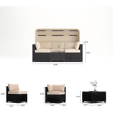 Outdoor Daybed Set with Retractable Canopy and Adjustable Backrests - Patio Lounge Set