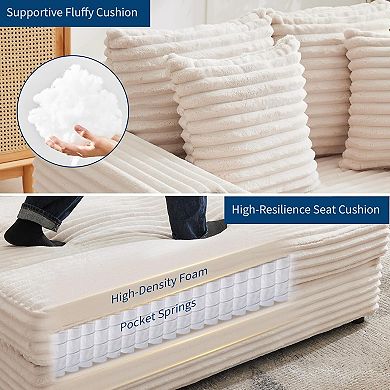 Oversized Chaise Lounge with USB Charging and Cup Holder - Corduroy Sofa Bed with Throw Pillows