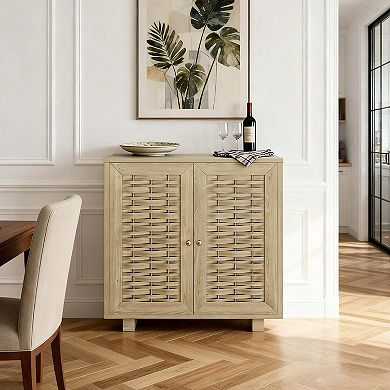 2 Door Woven Pattern Accent Storage Cabinet Sideboard