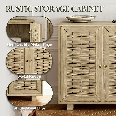 2 Door Woven Pattern Accent Storage Cabinet Sideboard