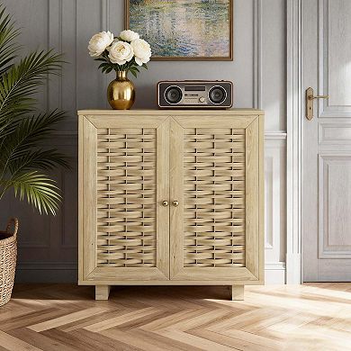 2 Door Woven Pattern Accent Storage Cabinet Sideboard