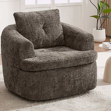GOODSILO Modern Swivel Accent Barrel Chair with Dual-Layer Cushion Design