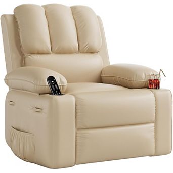 Oversized PU Leather Recliner Chair with Comfortable Arms and Cup Holders