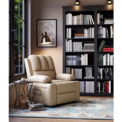 Oversized PU Leather Recliner Chair with Comfortable Arms and Cup Holders
