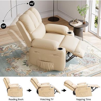 Oversized PU Leather Recliner Chair with Comfortable Arms and Cup Holders