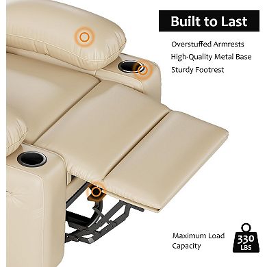 Oversized PU Leather Recliner Chair with Comfortable Arms and Cup Holders