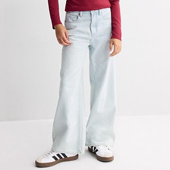 Girls 7-16 Gogo Star Wide Leg Bow Embroidered Jeans with Ponytail