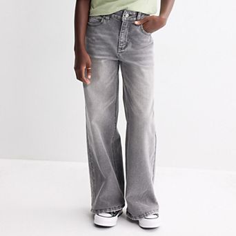 Girls 7-16 Gogo Star Wide Leg Jeans with Cheetah Print Star Patch Detail