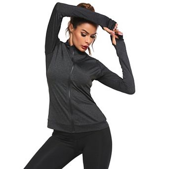 Pinspark Women's Lightweight Full Zip Workout Jacket Slim Fit Running Jacket with Thumb HolesPockets