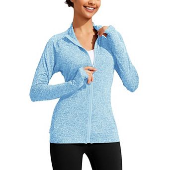 Pinspark Women's Lightweight Full Zip Workout Jacket Slim Fit Running Jacket with Thumb HolesPockets