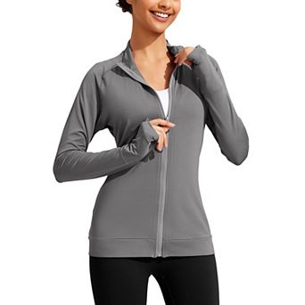 Pinspark Women's Lightweight Full Zip Workout Jacket Slim Fit Running Jacket with Thumb HolesPockets
