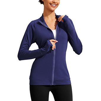Pinspark Women's Lightweight Full Zip Workout Jacket Slim Fit Running Jacket with Thumb HolesPockets