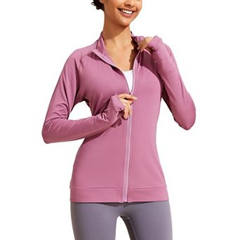 Pinspark Women's Lightweight Full Zip Workout Jacket Slim Fit Running Jacket with Thumb HolesPockets