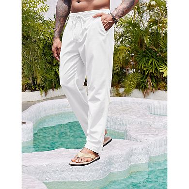 COOFANDY Men' Linen Pants Drawstring Casual Trousers Lightweight Loose Beach Yoga Pants