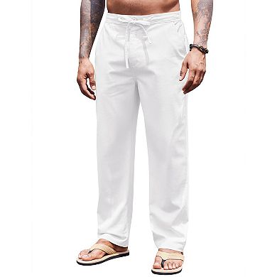 COOFANDY Men' Linen Pants Drawstring Casual Trousers Lightweight Loose Beach Yoga Pants