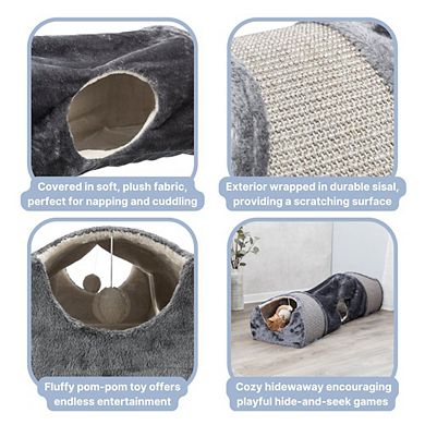Sisal & Plush 1-Level Cat Condos with Scratching Surface, Tunnel & Cat Toy