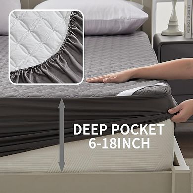 Waterproof Mattress Protector, Queen Size Mattress Pad with Deep Pocket Fitted Up to 6"-18"