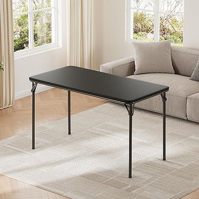 4ft Portable Folding Table with PU Leather Top, Heavy Duty Metal Legs for Indoor and Outdoor Use