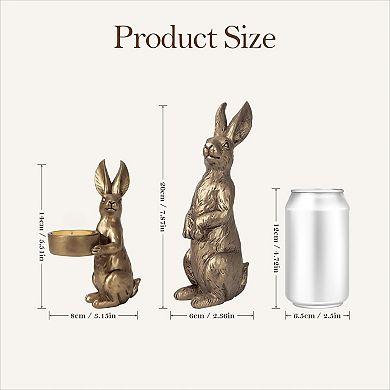 Golden Bunny Figurines Set of 2 Gilded Resin with Tealight Holder