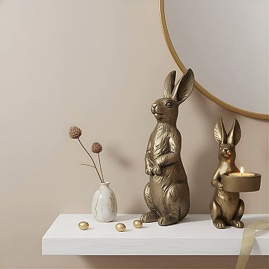 Golden Bunny Figurines Set of 2 Gilded Resin with Tealight Holder