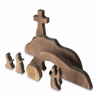 Empty Tomb Scene with Wooden Cross Decoration Set