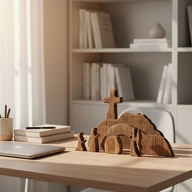 Empty Tomb Scene with Wooden Cross Decoration Set