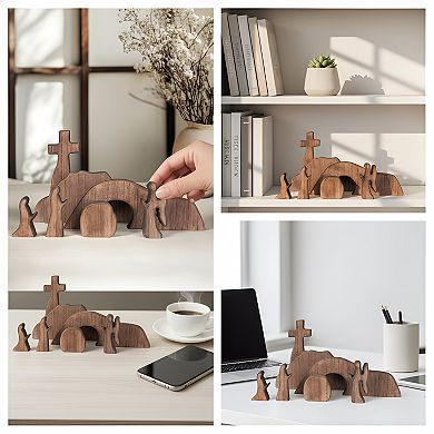 Empty Tomb Scene with Wooden Cross Decoration Set