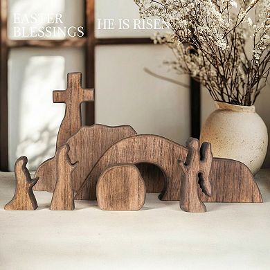 Empty Tomb Scene with Wooden Cross Decoration Set