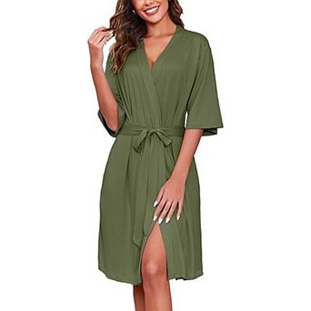 Ekouaer Short Robes for Women Lightweight Kimono Robes Knit Bathrobe Soft Sleepwear with Pockets