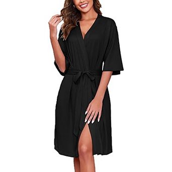 Ekouaer Short Robes for Women Lightweight Kimono Robes Knit Bathrobe Soft Sleepwear with Pockets