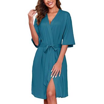 Ekouaer Short Robes for Women Lightweight Kimono Robes Knit Bathrobe Soft Sleepwear with Pockets