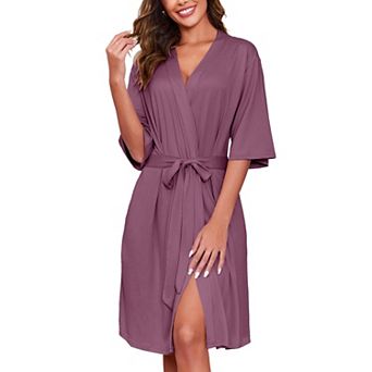 Ekouaer Short Robes for Women Lightweight Kimono Robes Knit Bathrobe Soft Sleepwear with Pockets