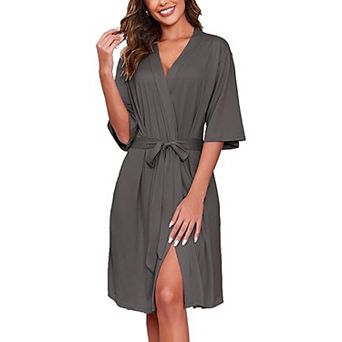 Ekouaer Short Robes for Women Lightweight Kimono Robes Knit Bathrobe Soft Sleepwear with Pockets
